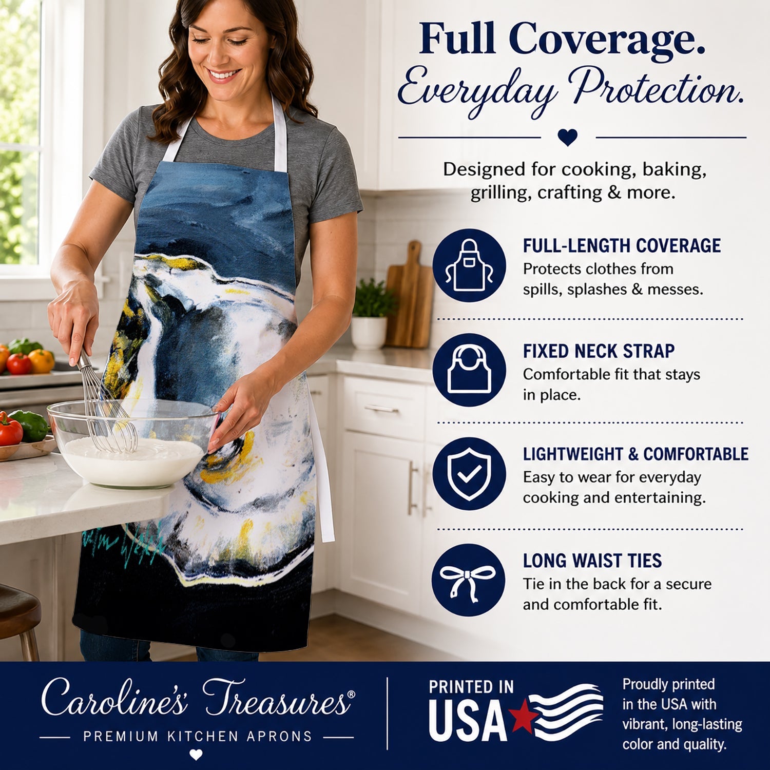 Blue Star Oyster Apron Cooking Kitchen Server Baking Crafts Gardening for Adult Women Men, Unisex, Large, Multicolor