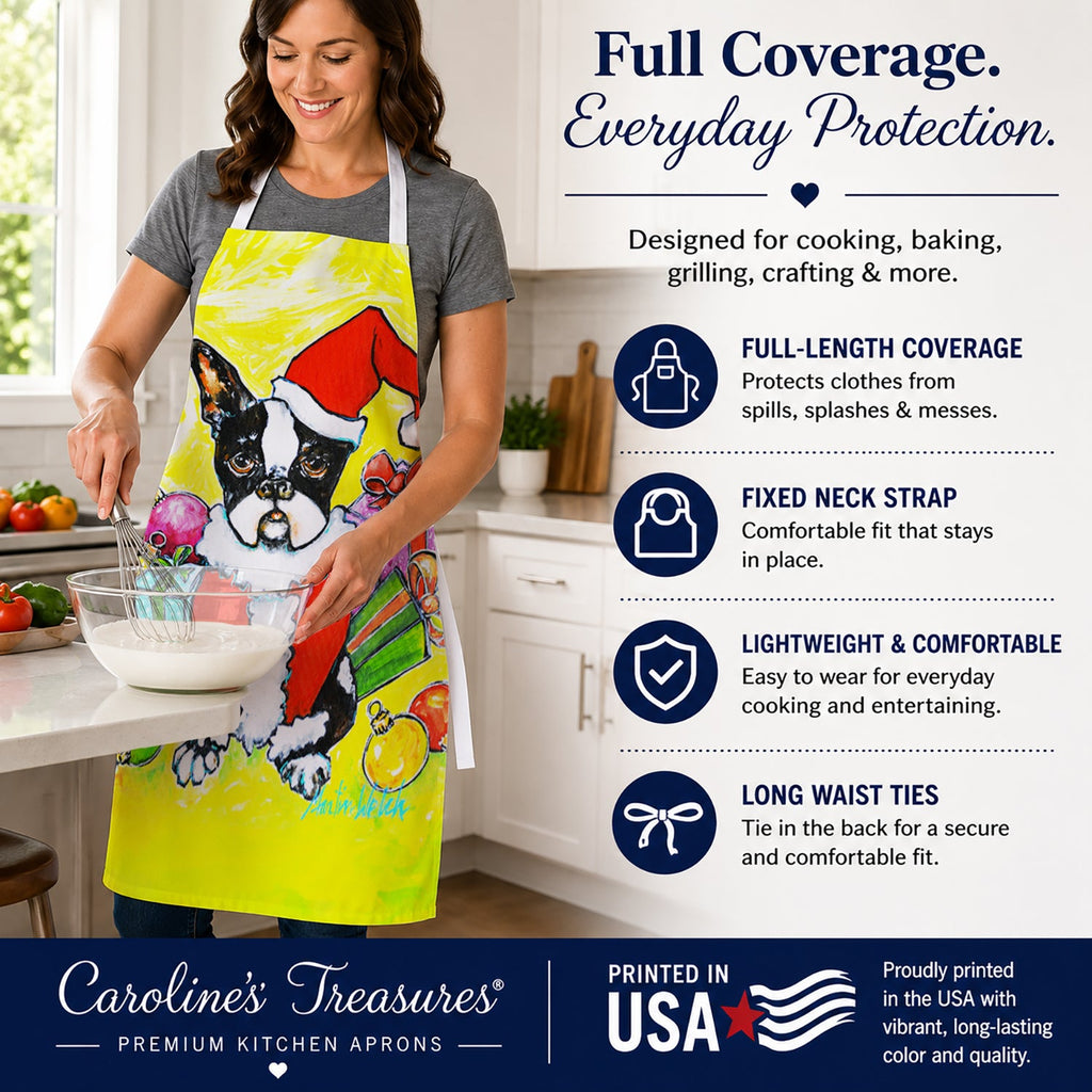 Boston Terrier Stinker That Stole Christmas Apron Cooking Kitchen Server Baking Crafts Gardening for Adult Women Men, Unisex, Large, Multicolor
