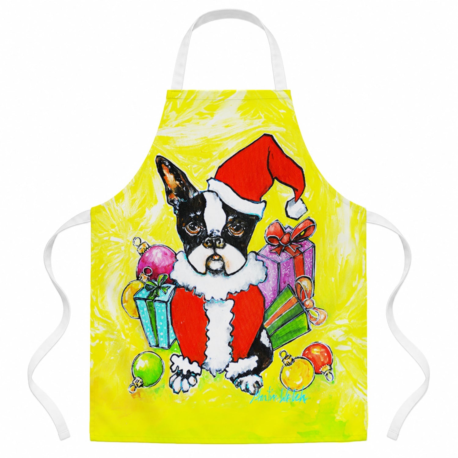 Boston Terrier Stinker That Stole Christmas Apron Cooking Kitchen Server Baking Crafts Gardening for Adult Women Men, Unisex, Large, Multicolor