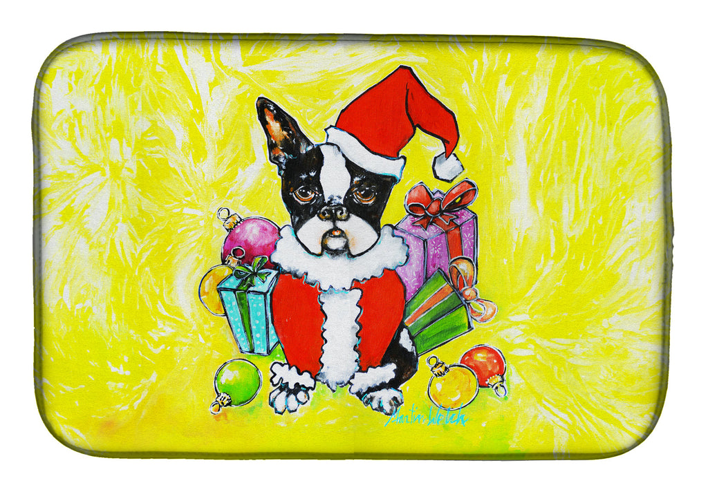 Boston Terrier Stinker That Stole Christmas Dish Drying Mat Absorbent Dish Drying Mat Pad for Kitchen Counter Dish Drainer Mat for Countertop, 14 x 21", Multicolor