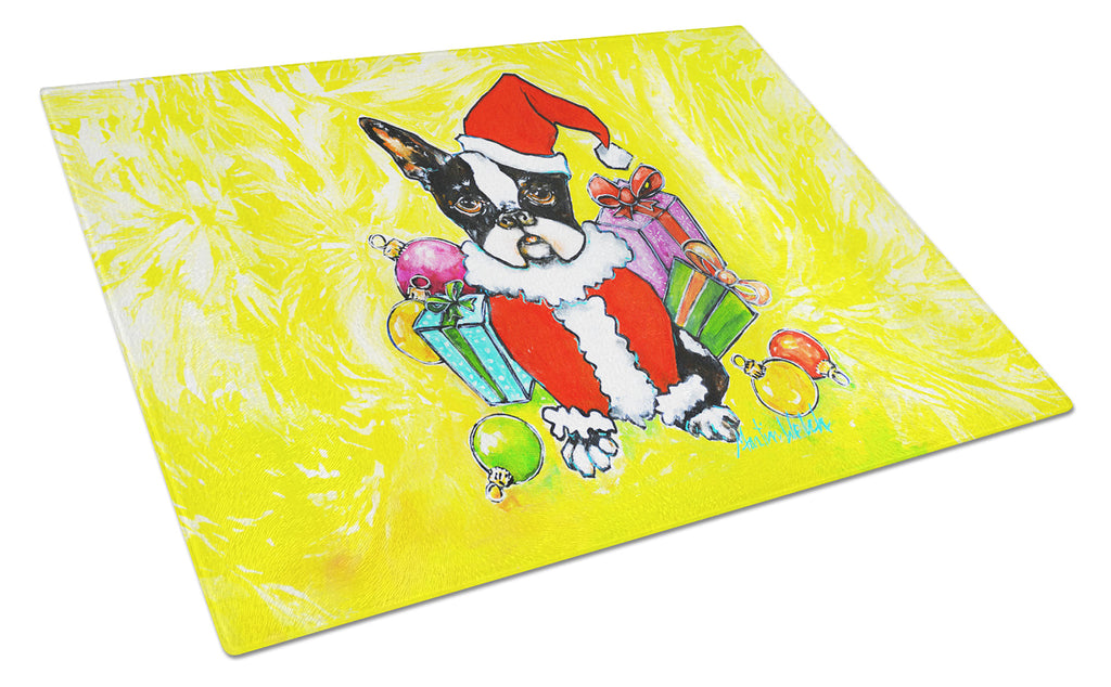 Boston Terrier Stinker That Stole Christmas Cutting Board Tempered Glass Kitchen Cutting Surface, Heat Resistant Chopping, Non-Slip Feet, Food Prep & Serving