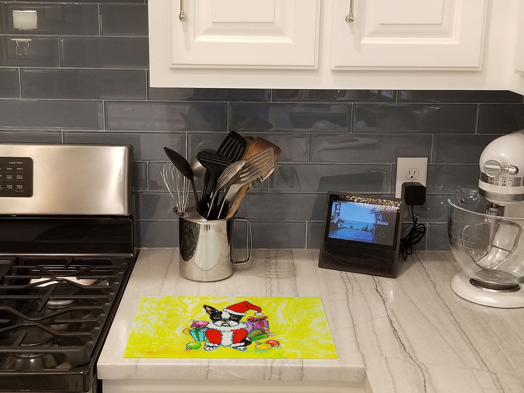 Boston Terrier Stinker That Stole Christmas Cutting Board Tempered Glass Kitchen Cutting Surface, Heat Resistant Chopping, Non-Slip Feet, Food Prep & Serving