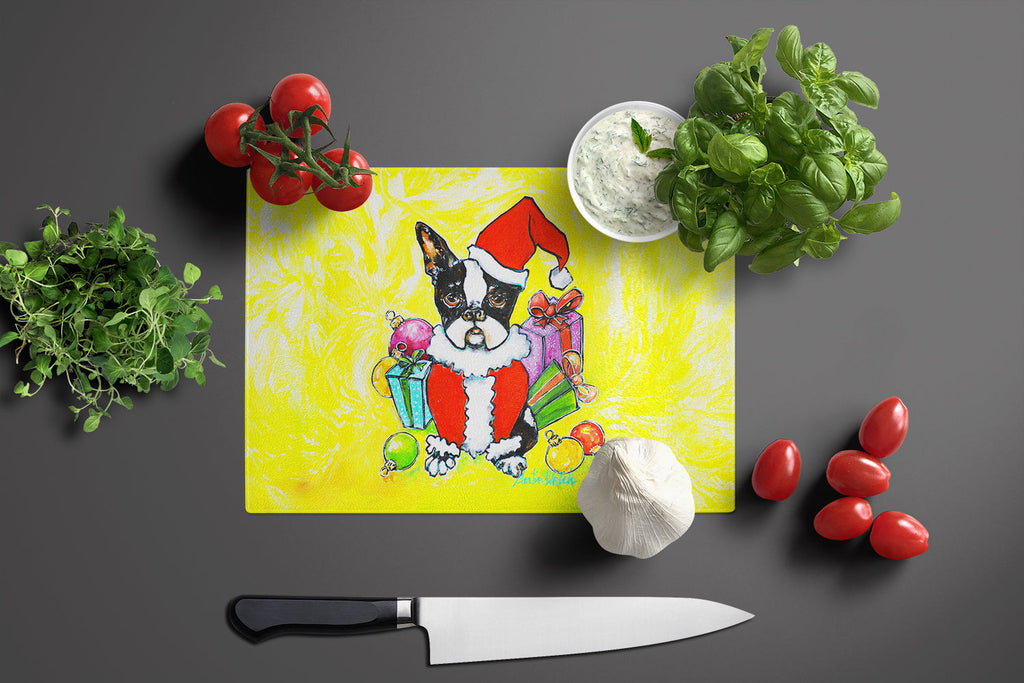 Boston Terrier Stinker That Stole Christmas Cutting Board Tempered Glass Kitchen Cutting Surface, Heat Resistant Chopping, Non-Slip Feet, Food Prep & Serving