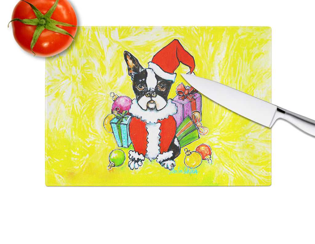 Boston Terrier Stinker That Stole Christmas Cutting Board Tempered Glass Kitchen Cutting Surface, Heat Resistant Chopping, Non-Slip Feet, Food Prep & Serving