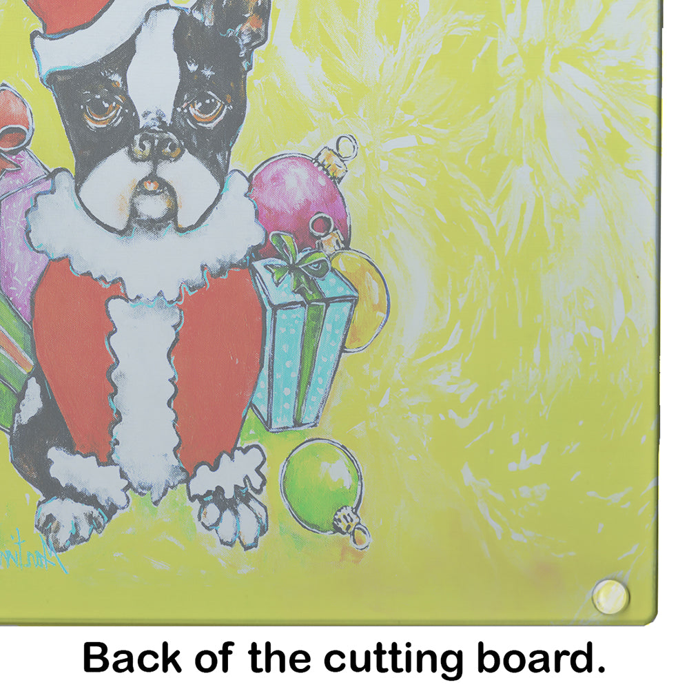 Boston Terrier Stinker That Stole Christmas Cutting Board Tempered Glass Kitchen Cutting Surface, Heat Resistant Chopping, Non-Slip Feet, Food Prep & Serving
