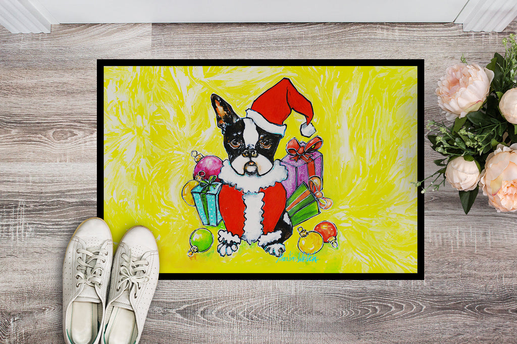 Boston Terrier Stinker That Stole Christmas Doormat Indoor Outdoor 18H X 27W Front Door Mat Rugs for Entryway, Non Slip Washable