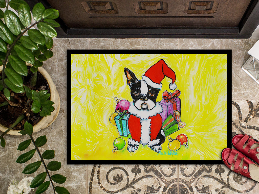 Boston Terrier Stinker That Stole Christmas Doormat Indoor Outdoor 18H X 27W Front Door Mat Rugs for Entryway, Non Slip Washable