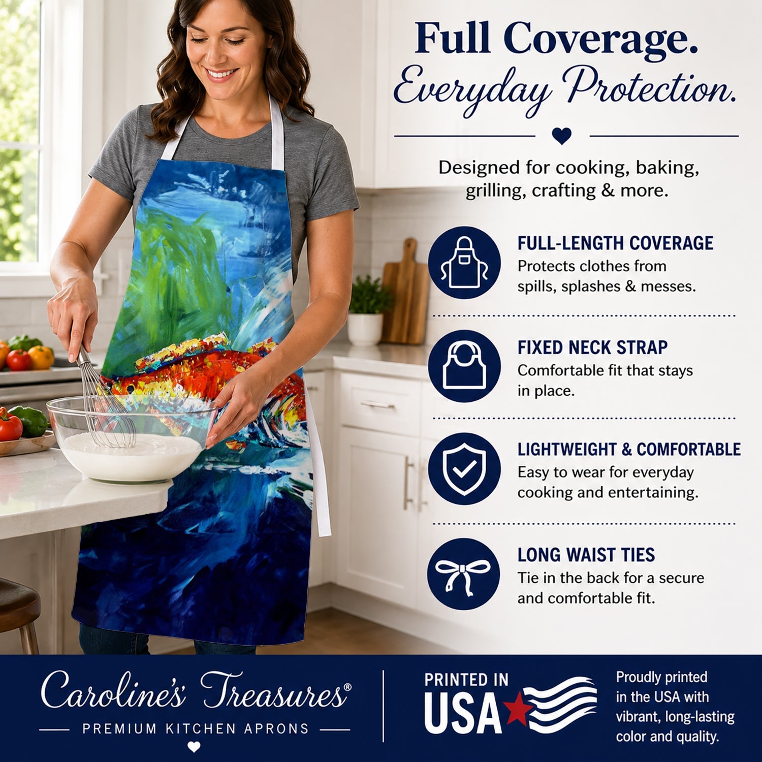 Break Through Red Fish Apron Cooking Kitchen Server Baking Crafts Gardening for Adult Women Men, Unisex, Large, Multicolor