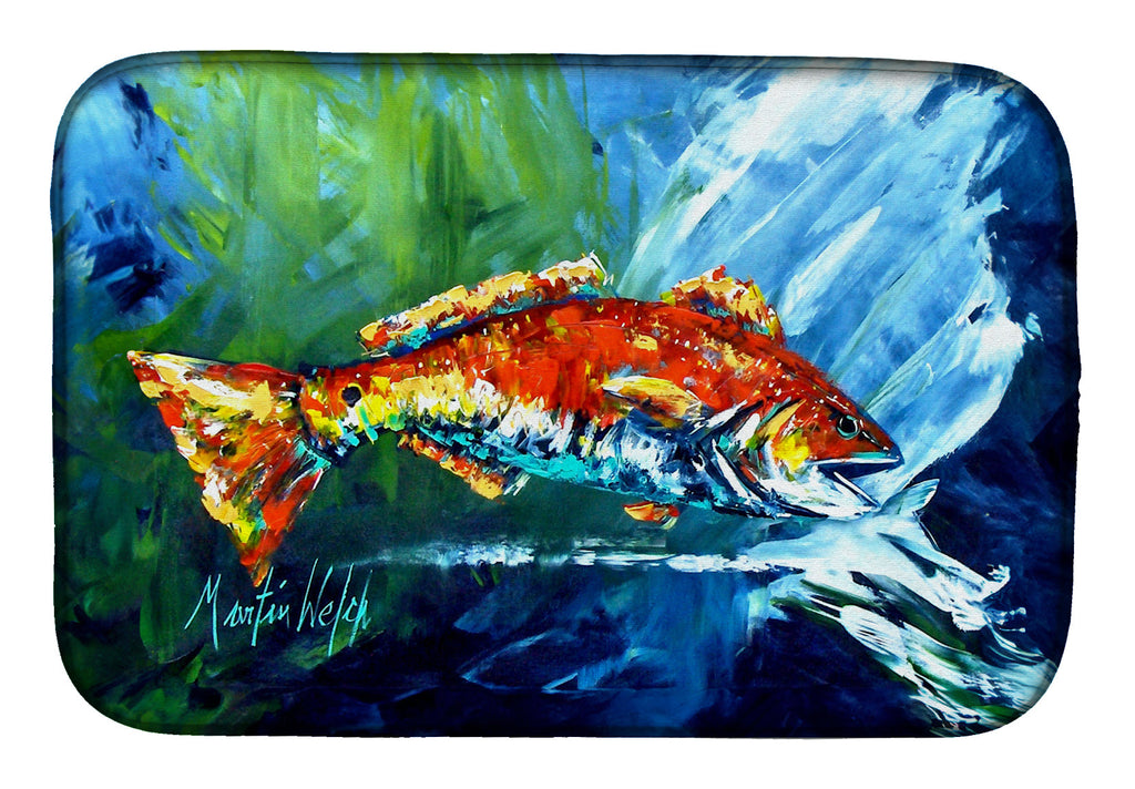 Break Through Red Fish Dish Drying Mat Absorbent Dish Drying Mat Pad for Kitchen Counter Dish Drainer Mat for Countertop, 14 x 21", Multicolor