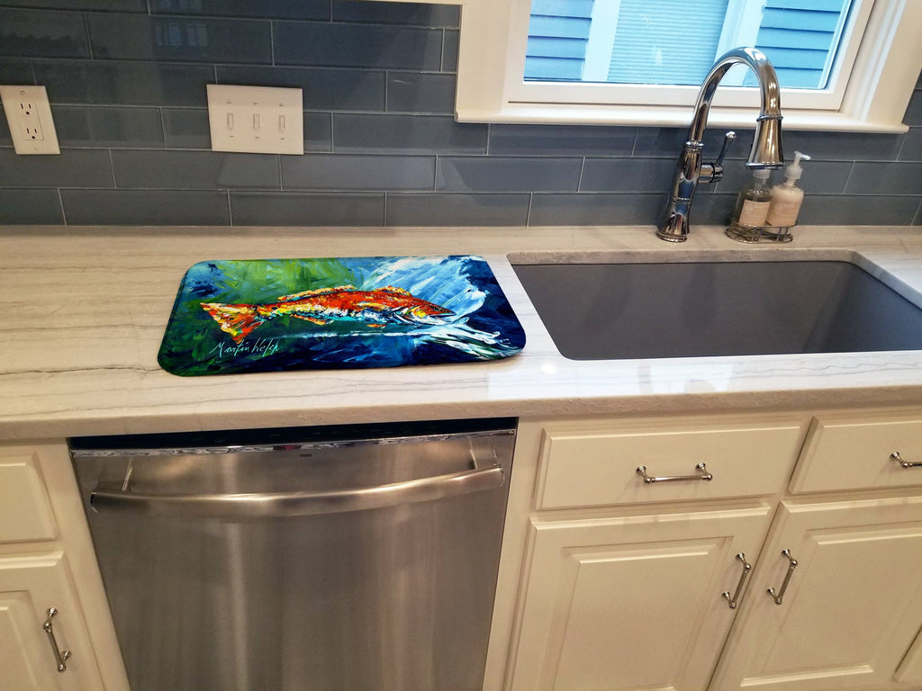 Break Through Red Fish Dish Drying Mat Absorbent Dish Drying Mat Pad for Kitchen Counter Dish Drainer Mat for Countertop, 14 x 21", Multicolor