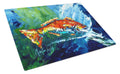 Break Through Red Fish Cutting Board Tempered Glass Kitchen Cutting Surface, Heat Resistant Chopping, Non-Slip Feet, Food Prep & Serving