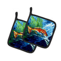Break Through Red Fish Pot Holder Set of 2 Heat Resistant Quilted Hot Pads 7.5 x 7.5 Inch, Insulated Kitchen Trivets for Cooking & Baking
