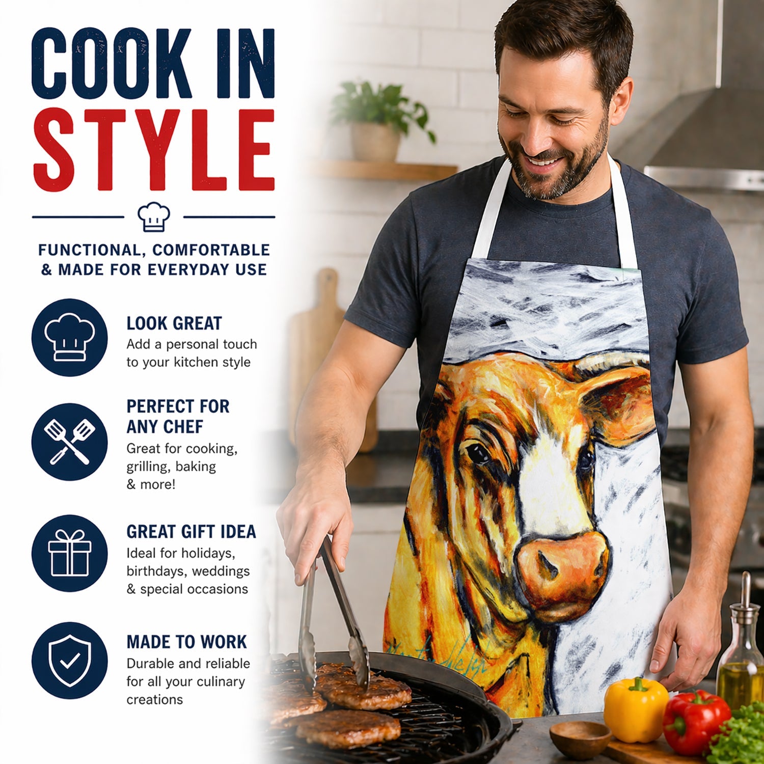 Bully Apron Cooking Kitchen Server Baking Crafts Gardening for Adult Women Men, Unisex, Large, Multicolor