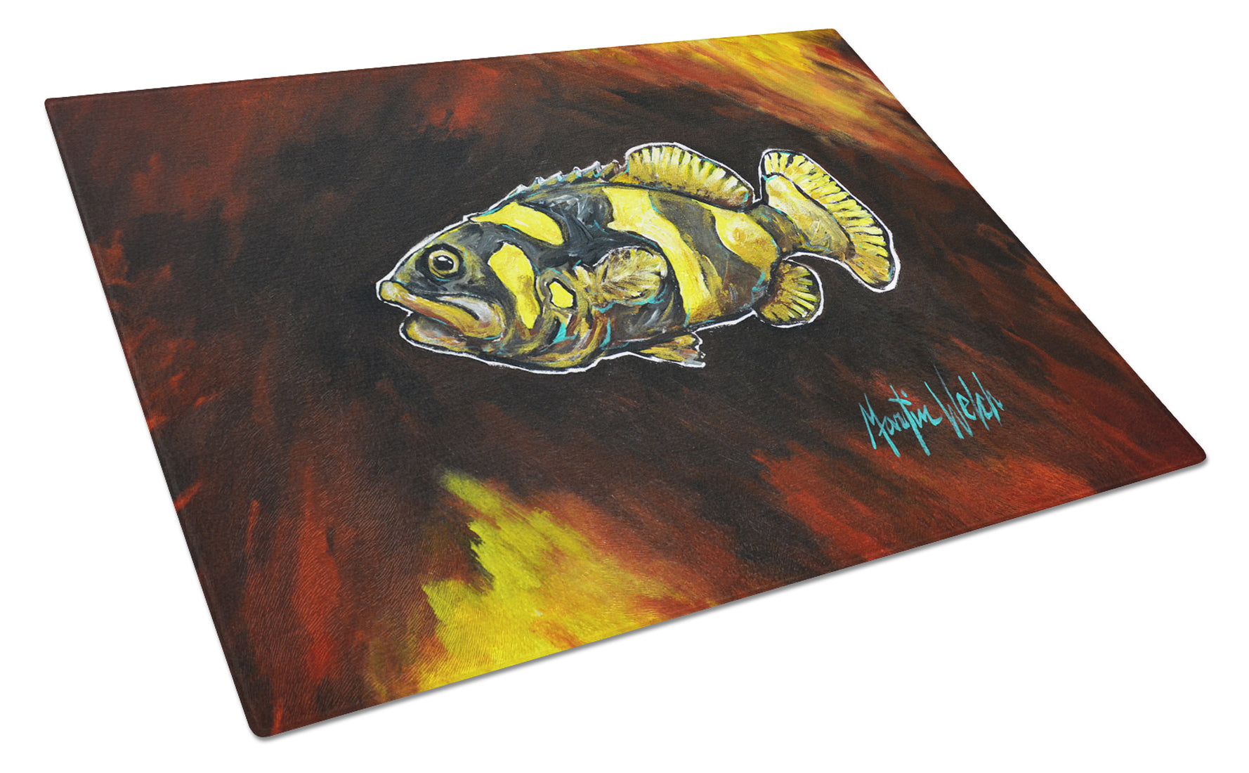 Bumblebee Fish Cutting Board Tempered Glass Kitchen Cutting Surface, Heat Resistant Chopping, Non-Slip Feet, Food Prep & Serving