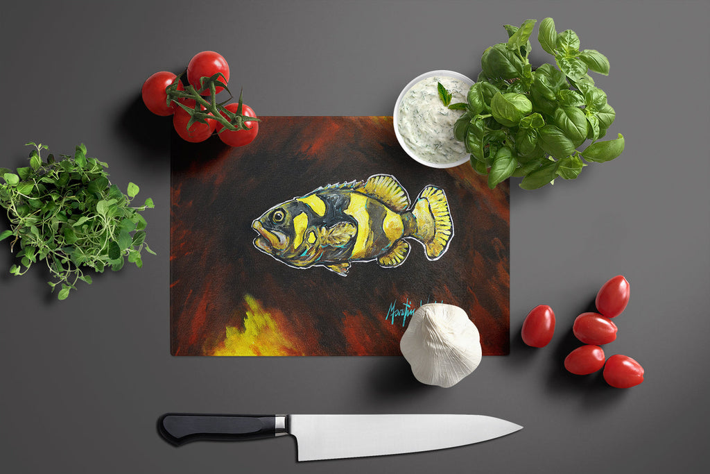 Bumblebee Fish Cutting Board Tempered Glass Kitchen Cutting Surface, Heat Resistant Chopping, Non-Slip Feet, Food Prep & Serving