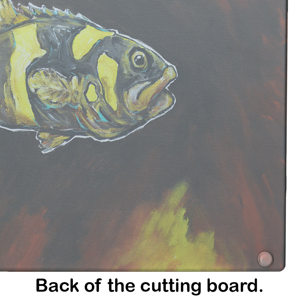 Bumblebee Fish Cutting Board Tempered Glass Kitchen Cutting Surface, Heat Resistant Chopping, Non-Slip Feet, Food Prep & Serving