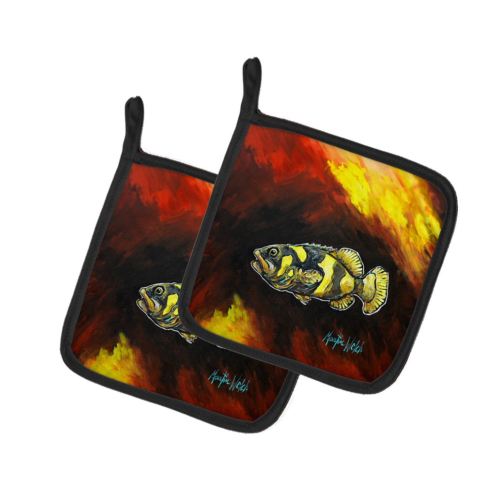 Bumblebee Fish Pot Holder Set of 2 Heat Resistant Quilted Hot Pads 7.5 x 7.5 Inch, Insulated Kitchen Trivets for Cooking & Baking