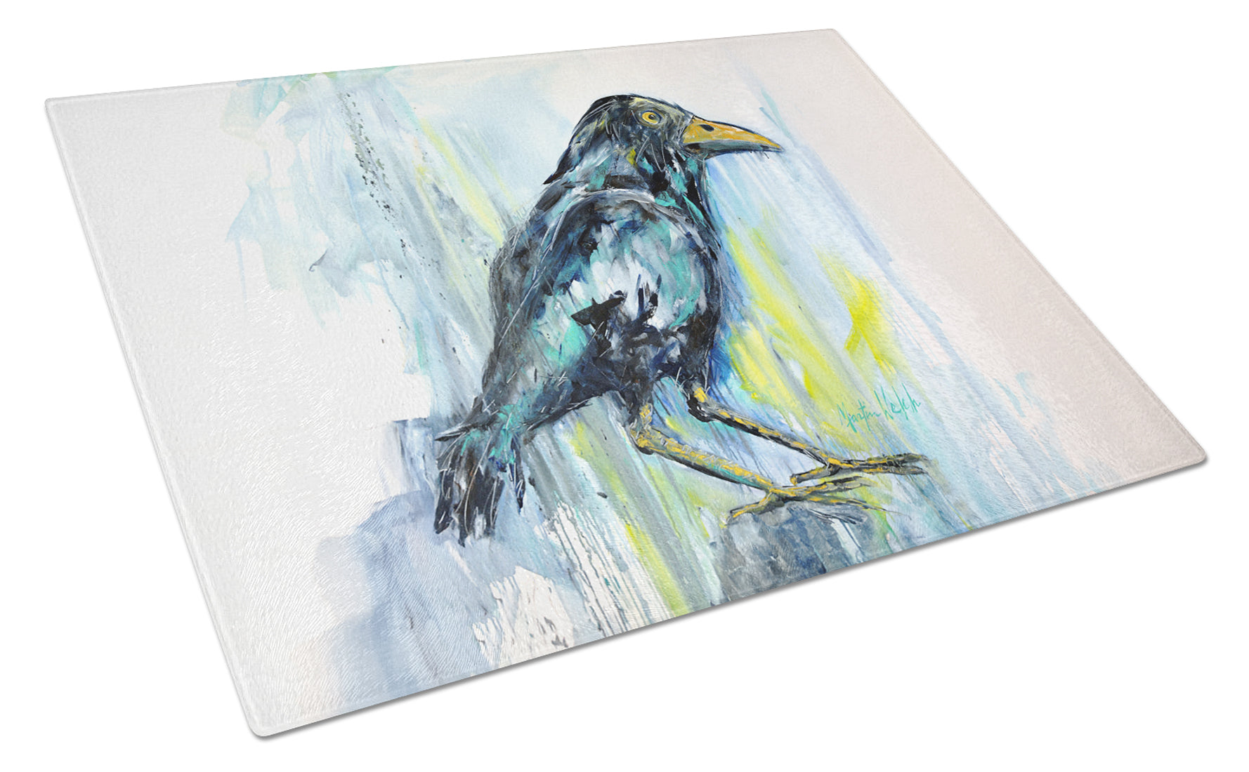 Burnt Corn Crow Cutting Board Tempered Glass Kitchen Cutting Surface, Heat Resistant Chopping, Non-Slip Feet, Food Prep & Serving