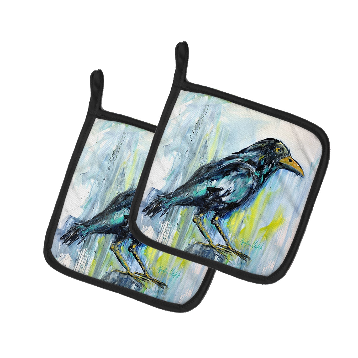 Burnt Corn Crow Pot Holder Set of 2 Heat Resistant Quilted Hot Pads 7.5 x 7.5 Inch, Insulated Kitchen Trivets for Cooking & Baking