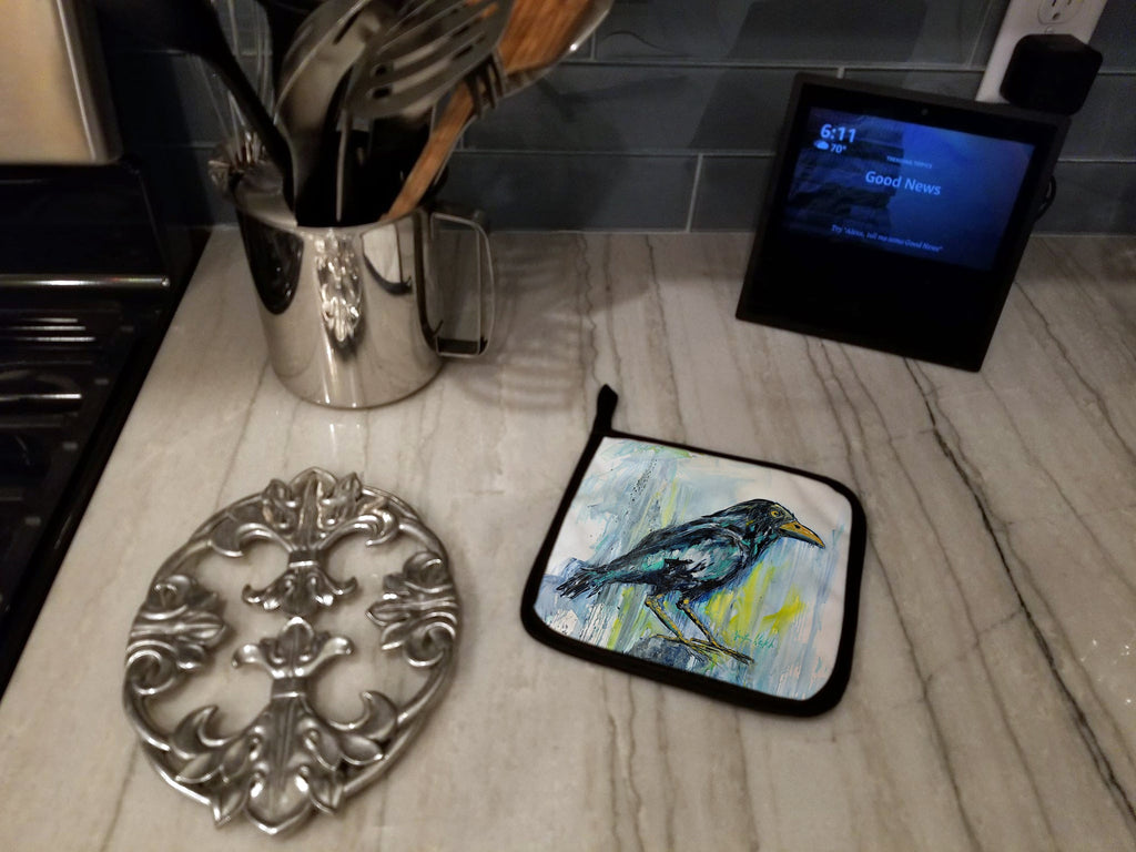 Burnt Corn Crow Pot Holder Set of 2 Heat Resistant Quilted Hot Pads 7.5 x 7.5 Inch, Insulated Kitchen Trivets for Cooking & Baking