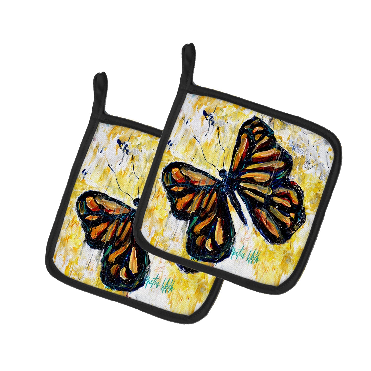 Butterfly Breeze Pot Holder Set of 2 Heat Resistant Quilted Hot Pads 7.5 x 7.5 Inch, Insulated Kitchen Trivets for Cooking & Baking