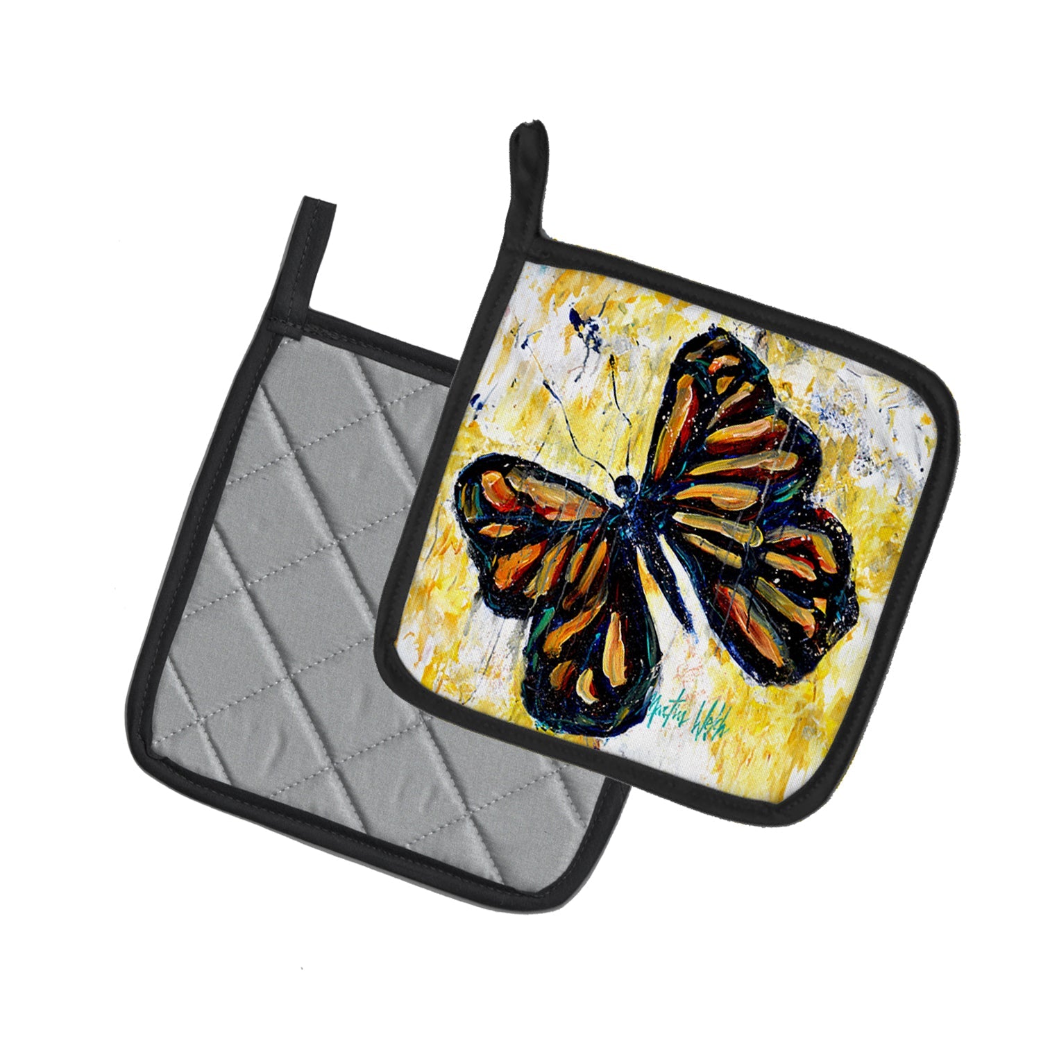Butterfly Breeze Pot Holder Set of 2 Heat Resistant Quilted Hot Pads 7.5 x 7.5 Inch, Insulated Kitchen Trivets for Cooking & Baking