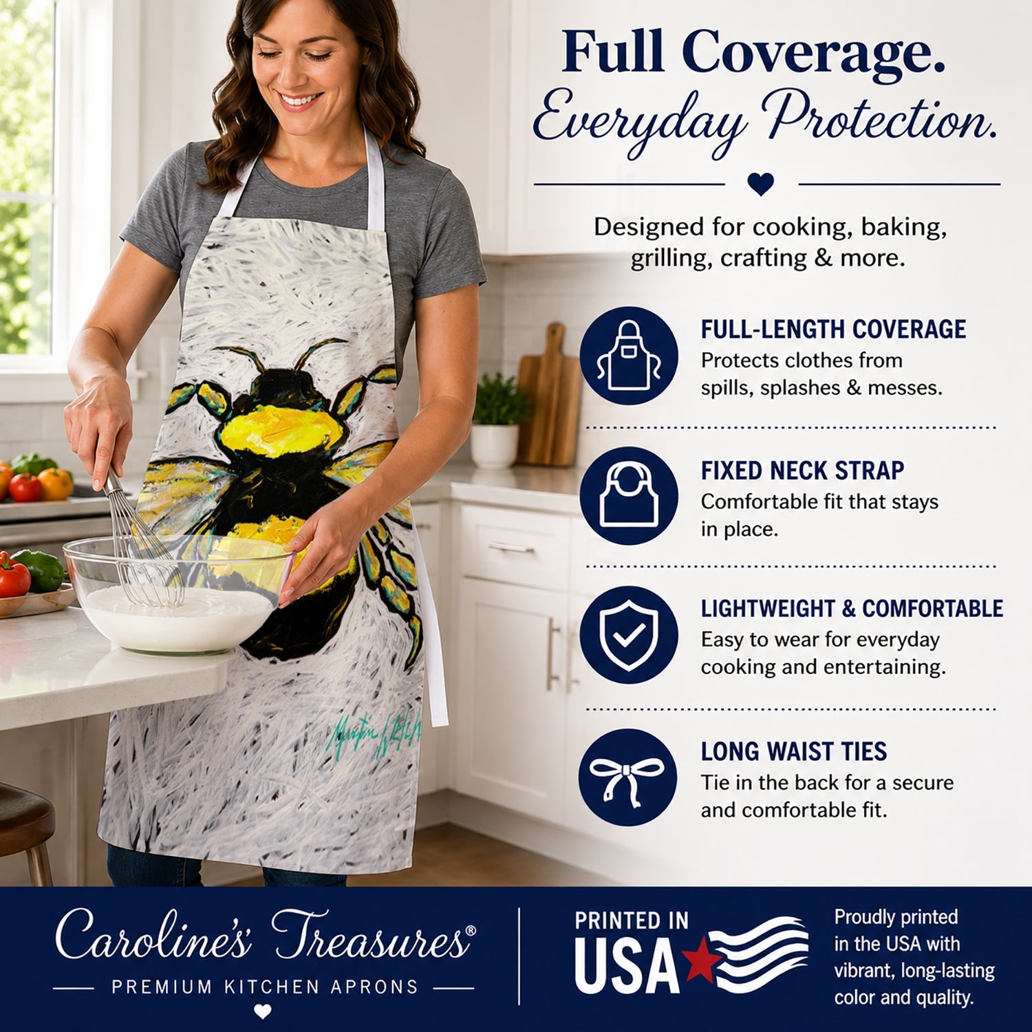 Buzzbee Bumblebee Apron Cooking Kitchen Server Baking Crafts Gardening for Adult Women Men, Unisex, Large, Multicolor