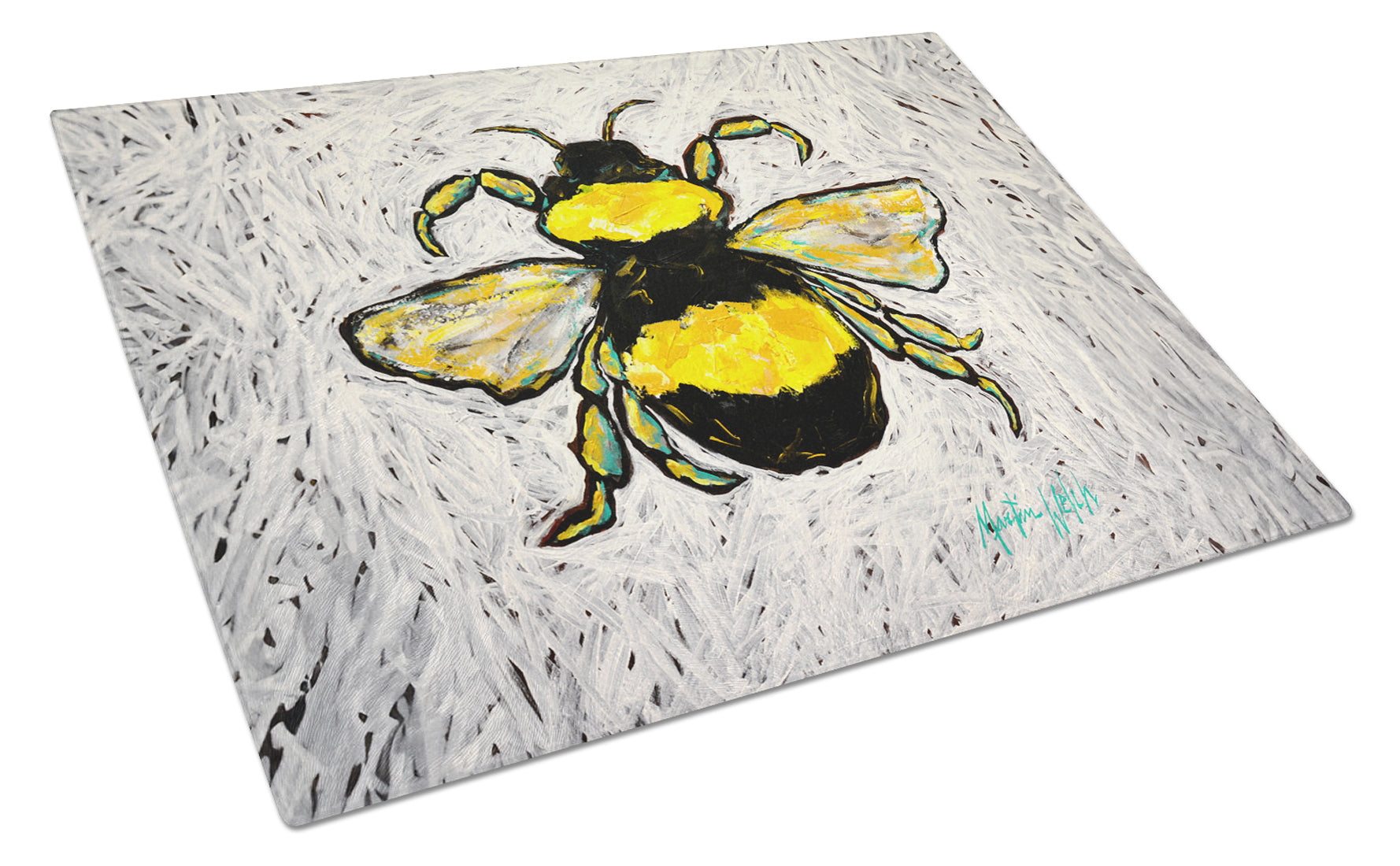 Buzzbee Bumblebee Cutting Board Tempered Glass Kitchen Cutting Surface, Heat Resistant Chopping, Non-Slip Feet, Food Prep & Serving