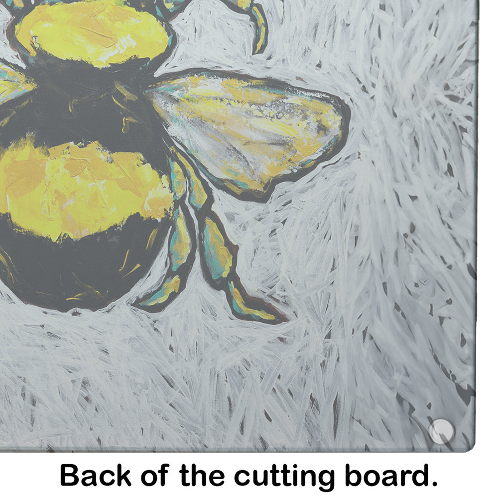 Buzzbee Bumblebee Cutting Board Tempered Glass Kitchen Cutting Surface, Heat Resistant Chopping, Non-Slip Feet, Food Prep & Serving