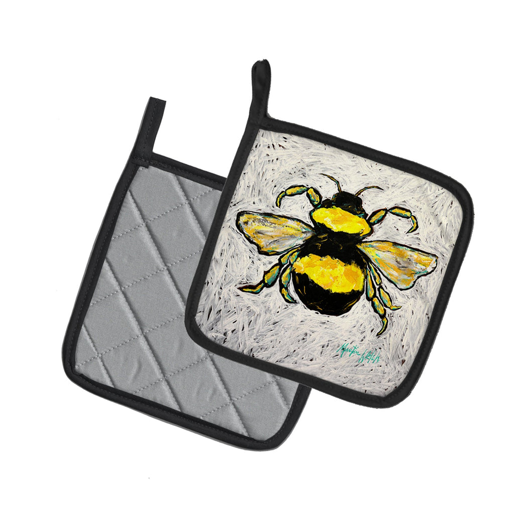 Buzzbee Bumblebee Pot Holder Set of 2 Heat Resistant Quilted Hot Pads 7.5 x 7.5 Inch, Insulated Kitchen Trivets for Cooking & Baking