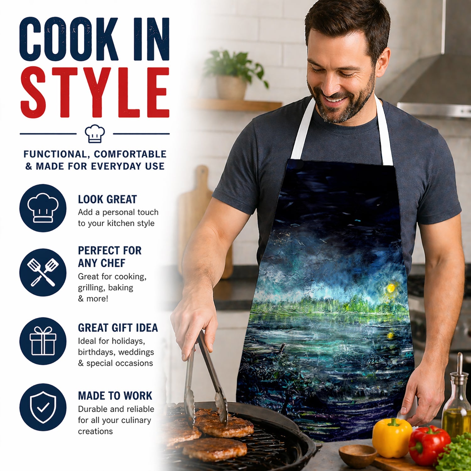 By The Moonlight Apron Cooking Kitchen Server Baking Crafts Gardening for Adult Women Men, Unisex, Large, Multicolor