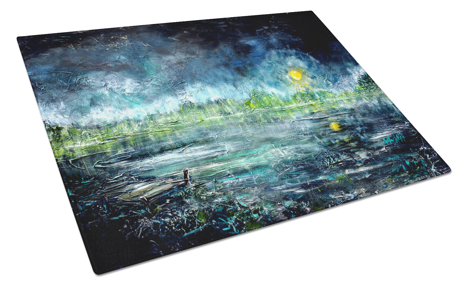 By The Moonlight Cutting Board Tempered Glass Kitchen Cutting Surface, Heat Resistant Chopping, Non-Slip Feet, Food Prep & Serving