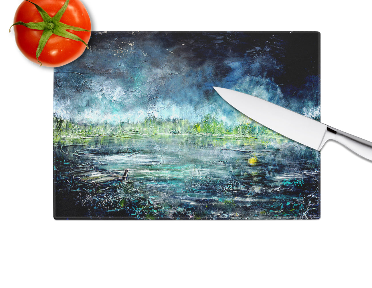 By The Moonlight Cutting Board Tempered Glass Kitchen Cutting Surface, Heat Resistant Chopping, Non-Slip Feet, Food Prep & Serving