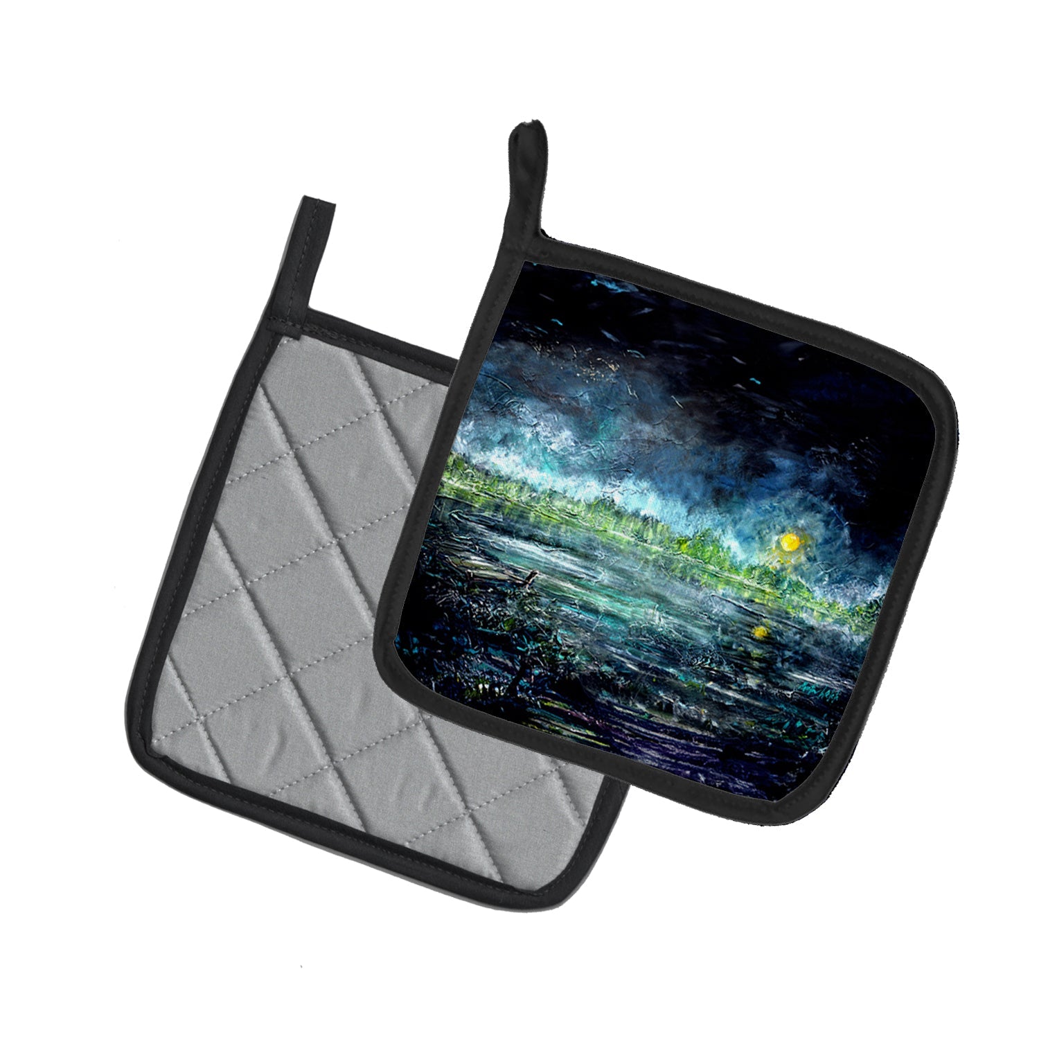 By The Moonlight Pot Holder Set of 2 Heat Resistant Quilted Hot Pads 7.5 x 7.5 Inch, Insulated Kitchen Trivets for Cooking & Baking