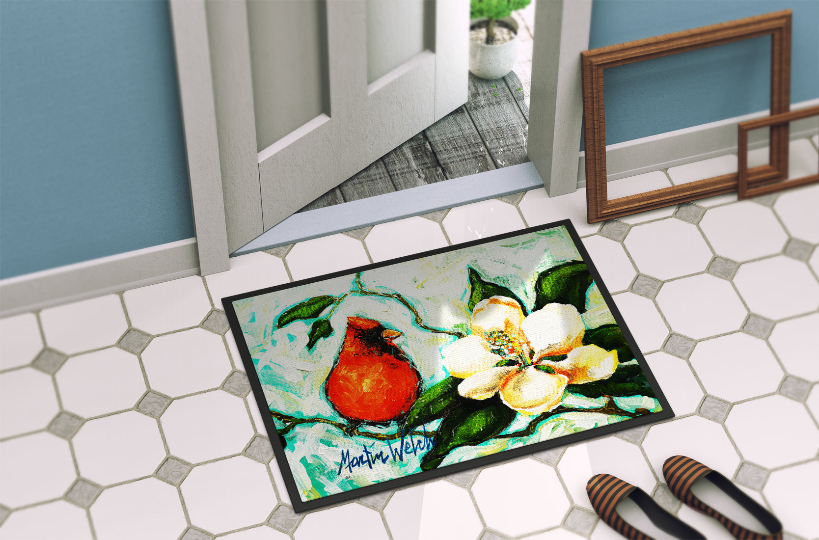Cardinal Aqua Doormat Indoor Outdoor 24H X 36W Front Door Mat Rugs for Entryway, Non Slip Washable Low Pile,