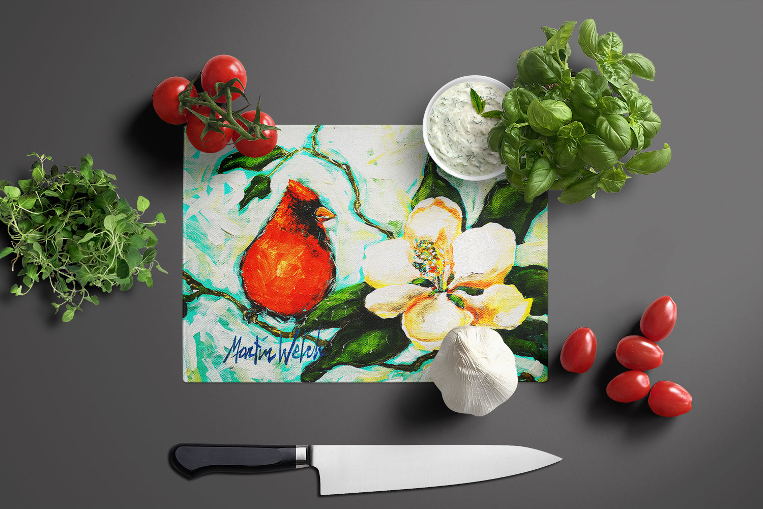 Cardinal Aqua Cutting Board Tempered Glass Kitchen Cutting Surface, Heat Resistant Chopping, Non-Slip Feet, Food Prep & Serving