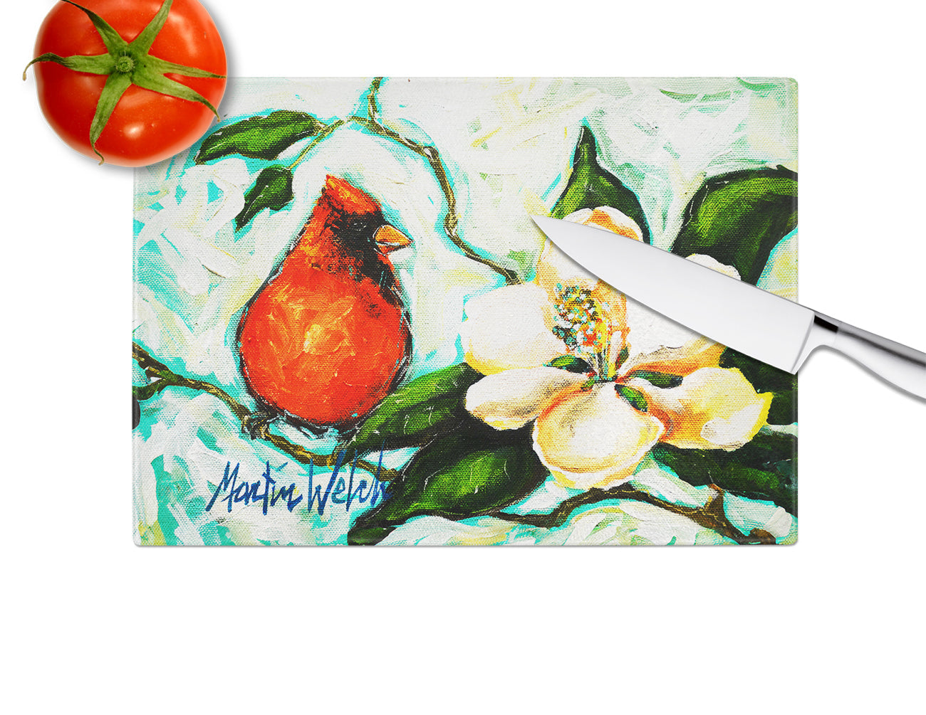 Cardinal Aqua Cutting Board Tempered Glass Kitchen Cutting Surface, Heat Resistant Chopping, Non-Slip Feet, Food Prep & Serving