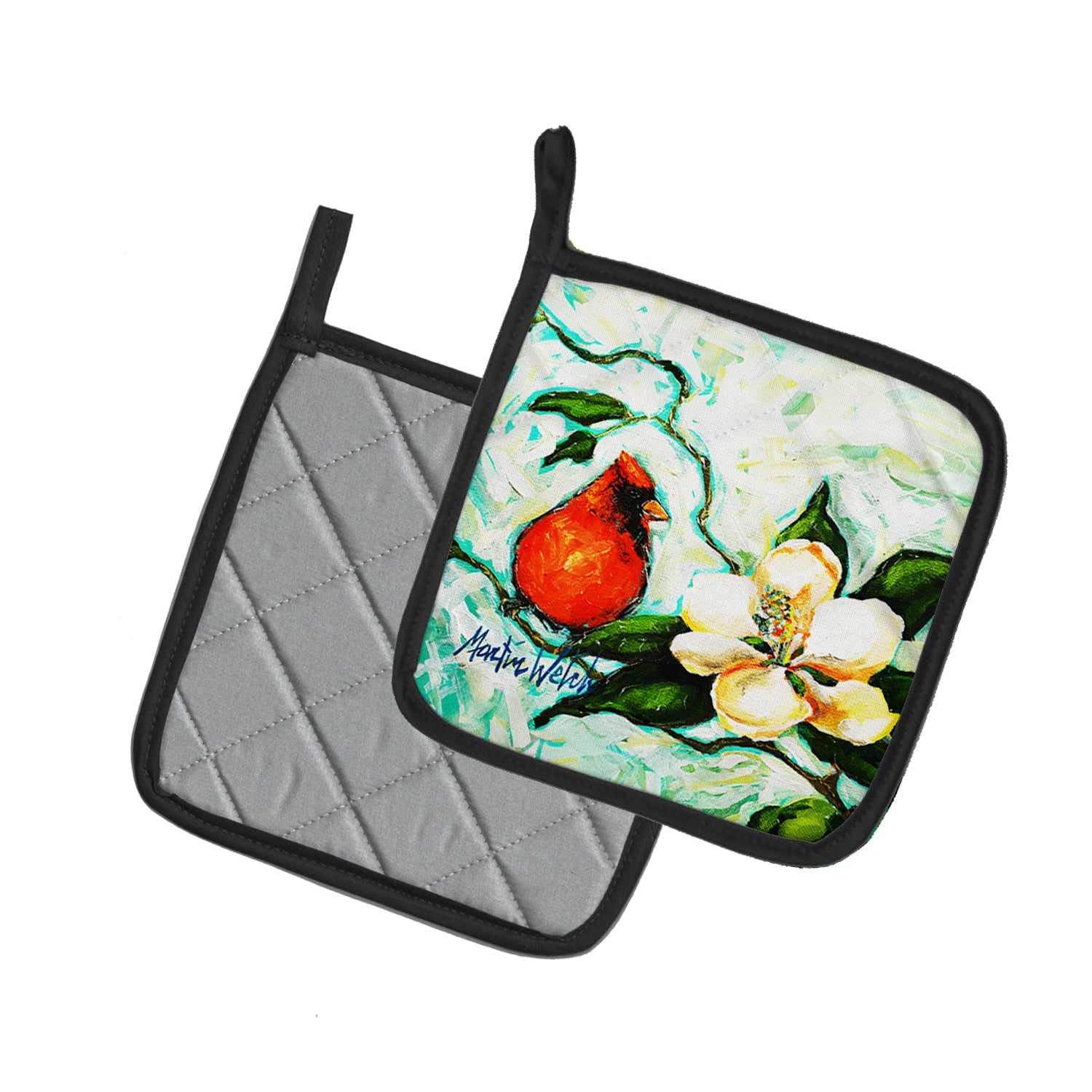 Cardinal Aqua Pot Holder Set of 2 Heat Resistant Quilted Hot Pads 7.5 x 7.5 Inch, Insulated Kitchen Trivets for Cooking & Baking