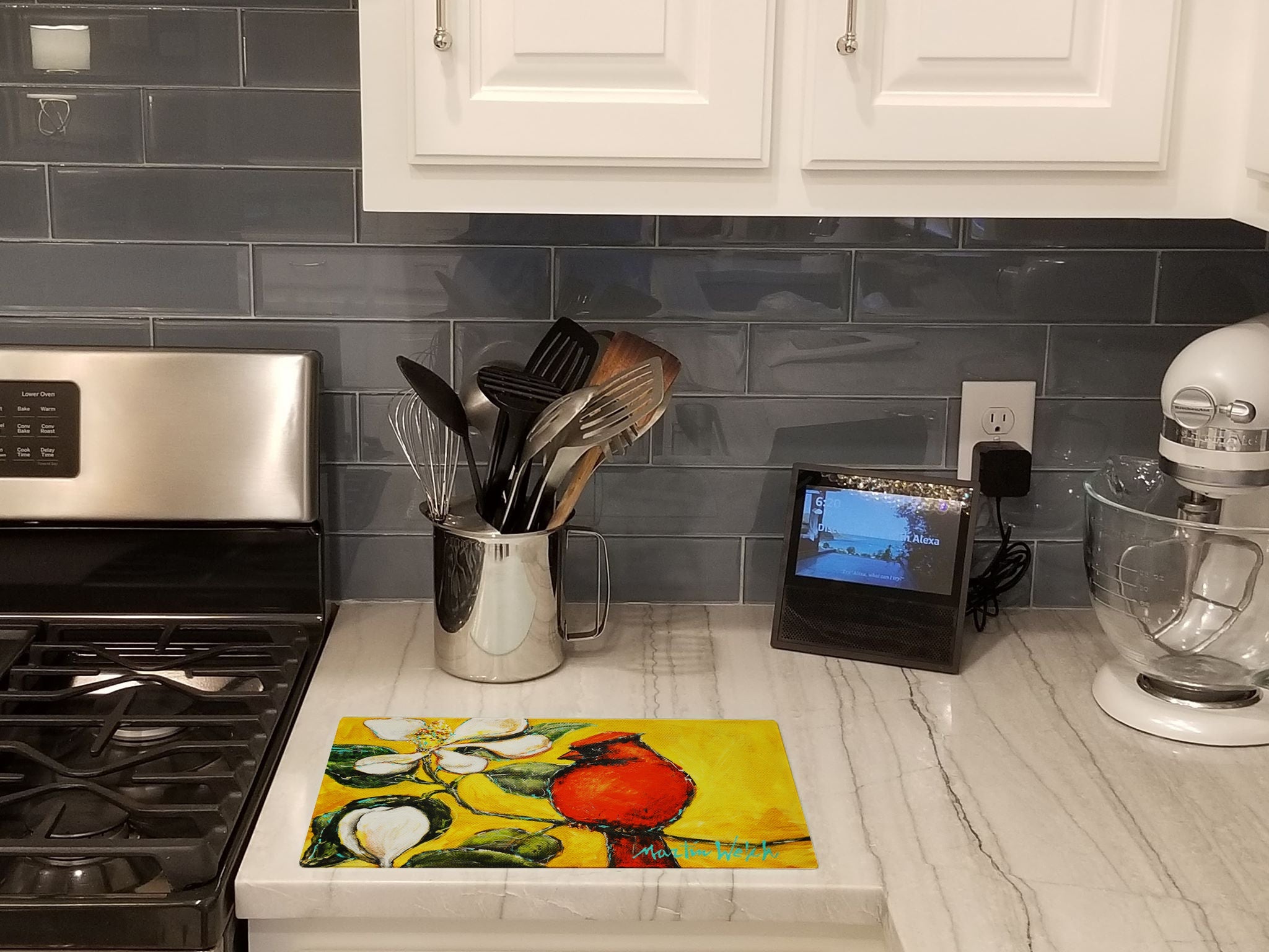 Cardinal Ochre Cutting Board Tempered Glass Kitchen Cutting Surface, Heat Resistant Chopping, Non-Slip Feet, Food Prep & Serving
