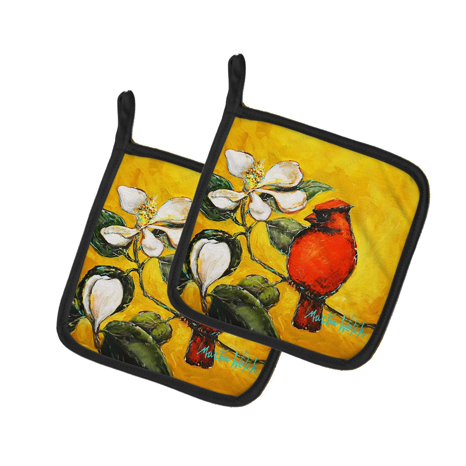 Cardinal Ochre Pot Holder Set of 2 Heat Resistant Quilted Hot Pads 7.5 x 7.5 Inch, Insulated Kitchen Trivets for Cooking & Baking