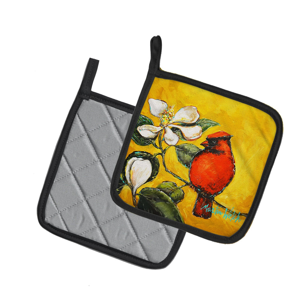 Cardinal Ochre Pot Holder Set of 2 Heat Resistant Quilted Hot Pads 7.5 x 7.5 Inch, Insulated Kitchen Trivets for Cooking & Baking