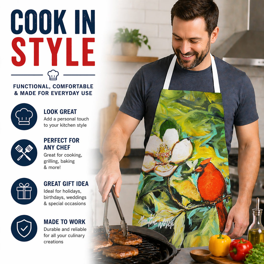 Cardinal with Magnolia Apron Cooking Kitchen Server Baking Crafts Gardening for Adult Women Men, Unisex, Large, Multicolor