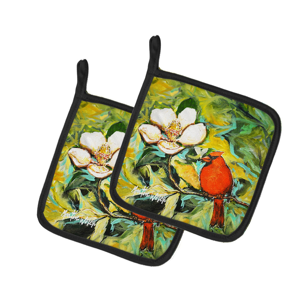 Cardinal with Magnolia Pot Holder Set of 2 Heat Resistant Quilted Hot Pads 7.5 x 7.5 Inch, Insulated Kitchen Trivets for Cooking & Baking