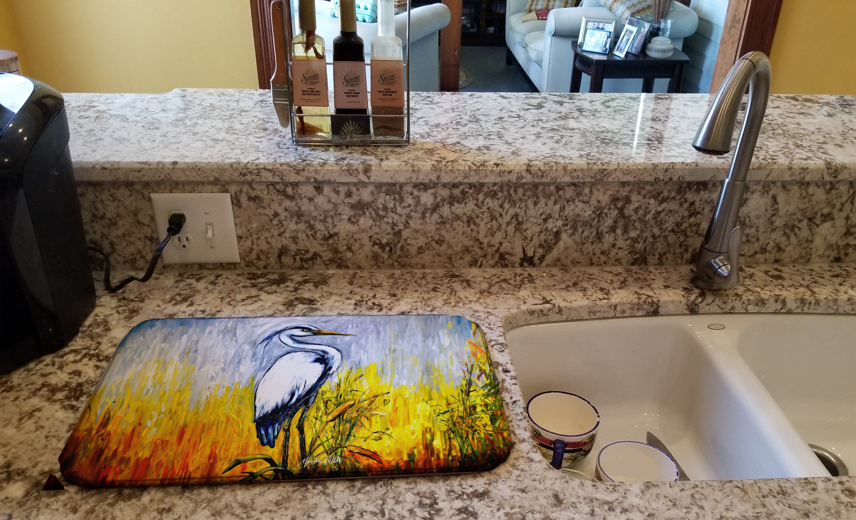 Cattin Around Heron Dish Drying Mat Absorbent Dish Drying Mat Pad for Kitchen Counter Dish Drainer Mat for Countertop, 14 x 21", Multicolor