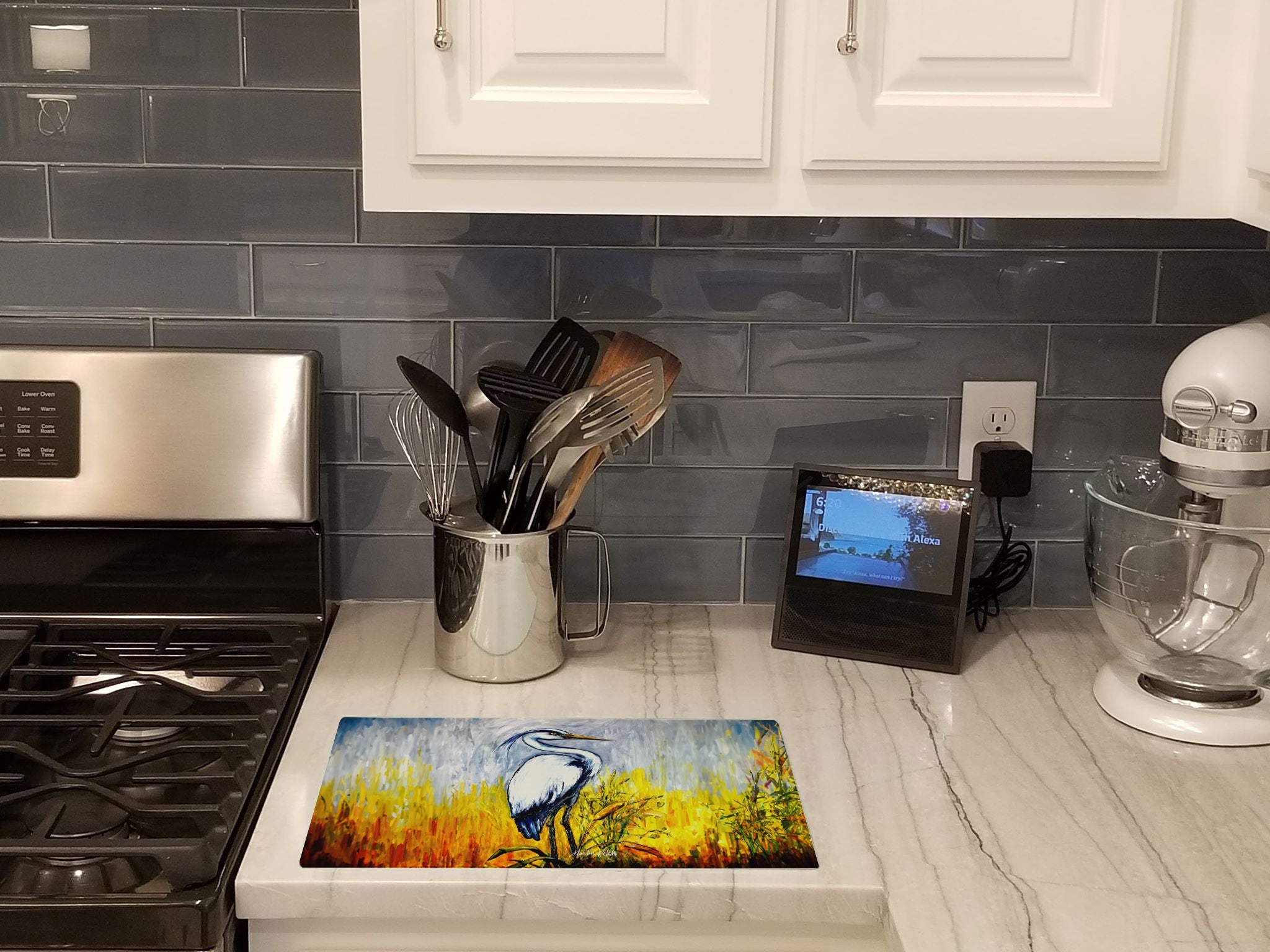Cattin Around Heron Cutting Board Tempered Glass Kitchen Cutting Surface, Heat Resistant Chopping, Non-Slip Feet, Food Prep & Serving