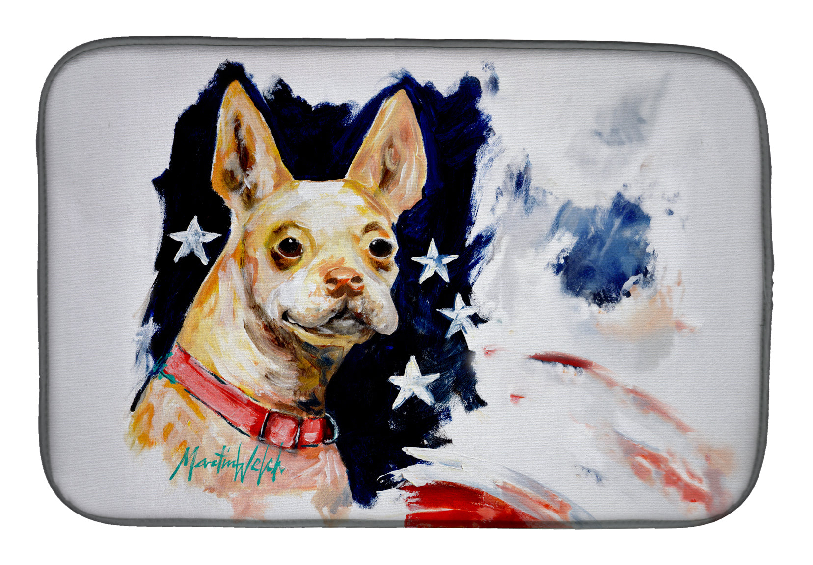 Chevy Boston Terrier Dish Drying Mat Absorbent Dish Drying Mat Pad for Kitchen Counter Dish Drainer Mat for Countertop, 14 x 21", Multicolor