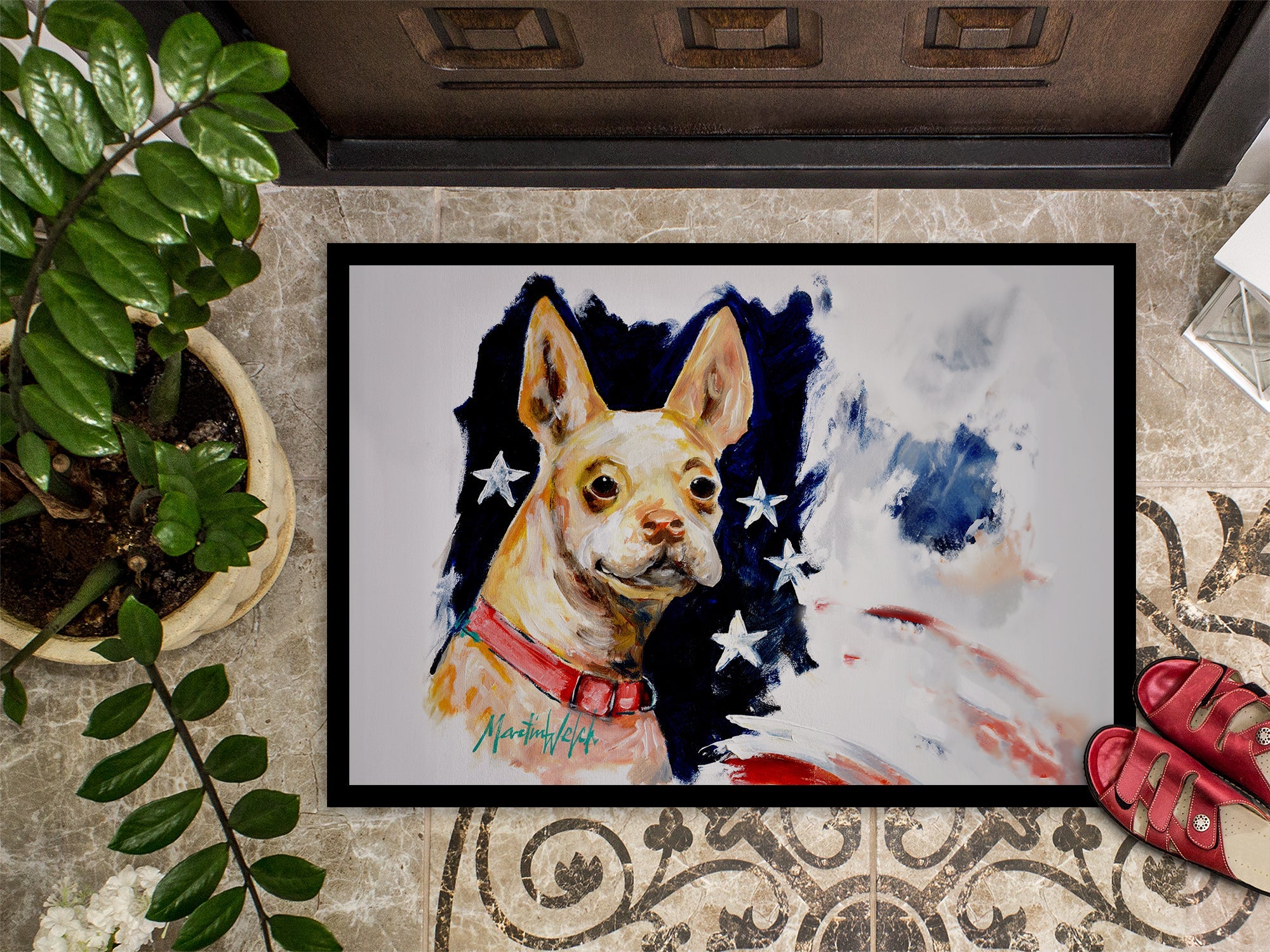 Chevy Boston Terrier Doormat Indoor Outdoor 24H X 36W Front Door Mat Rugs for Entryway, Non Slip Washable Low Pile,