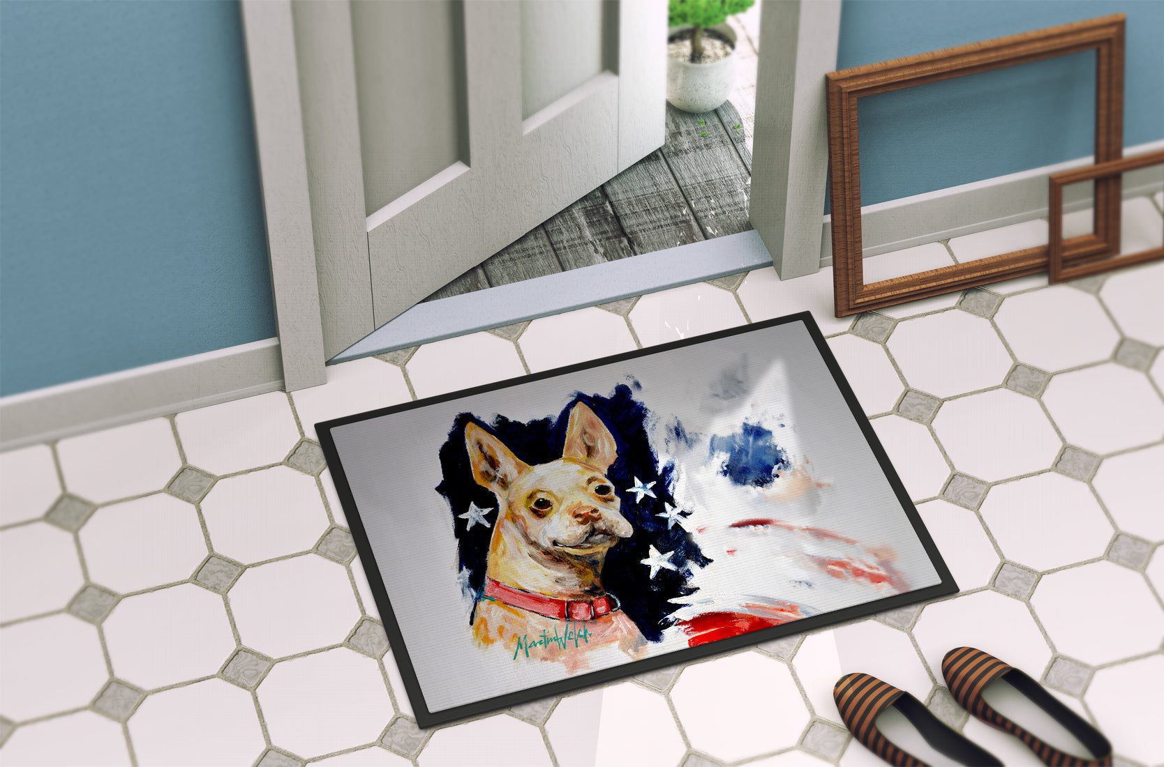 Chevy Boston Terrier Doormat Indoor Outdoor 24H X 36W Front Door Mat Rugs for Entryway, Non Slip Washable Low Pile,