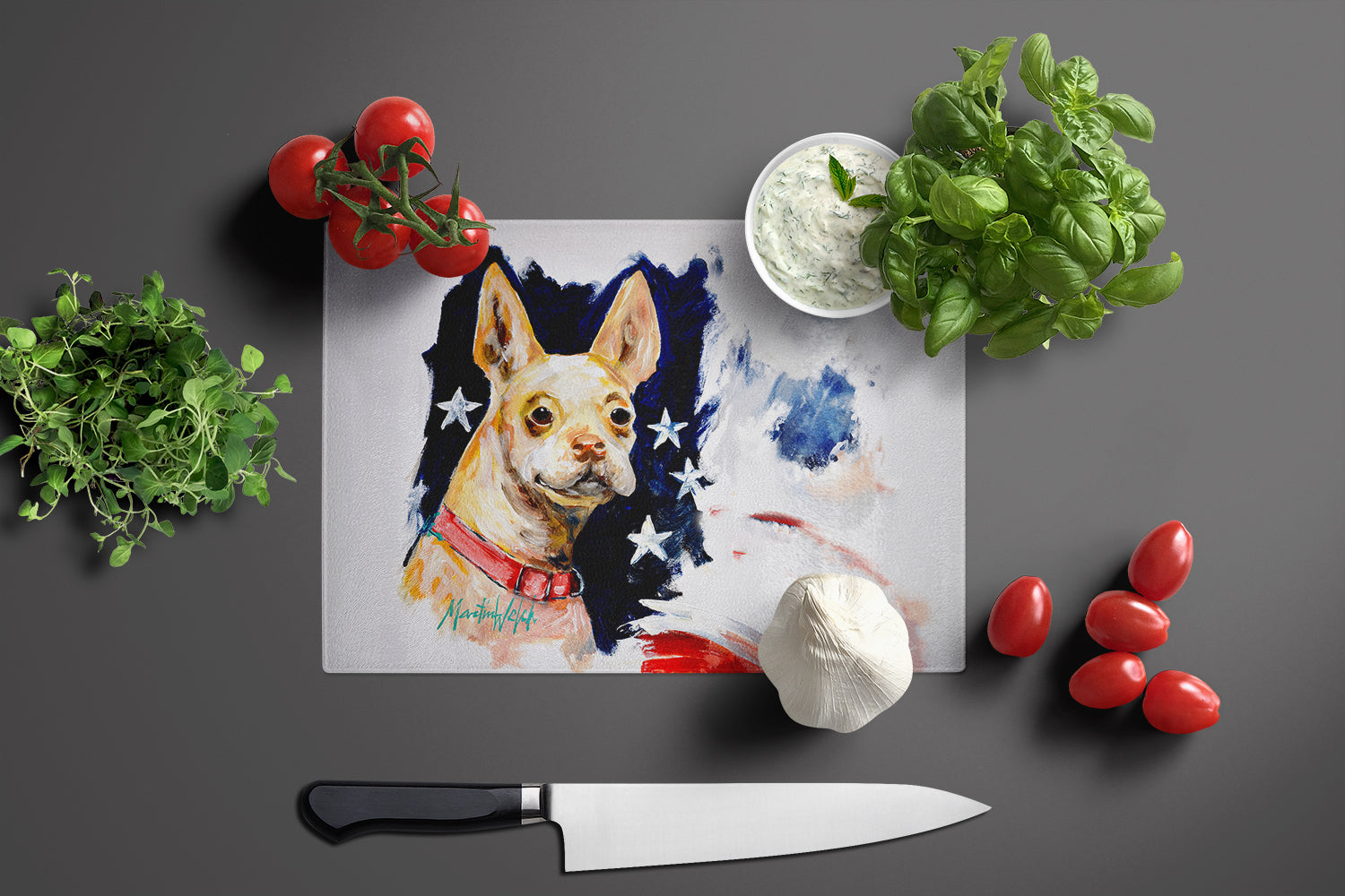 Chevy Boston Terrier Cutting Board Tempered Glass Kitchen Cutting Surface, Heat Resistant Chopping, Non-Slip Feet, Food Prep & Serving