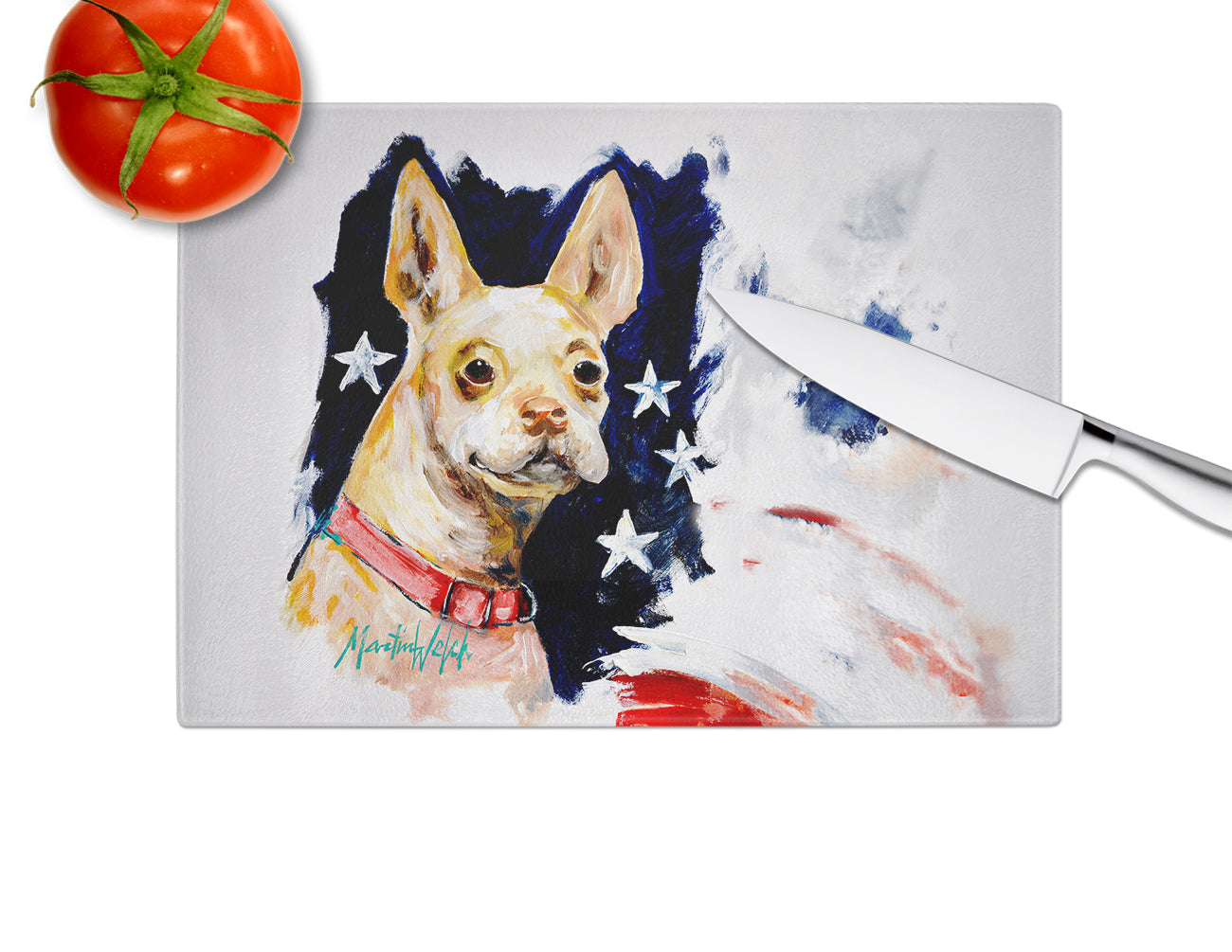 Chevy Boston Terrier Cutting Board Tempered Glass Kitchen Cutting Surface, Heat Resistant Chopping, Non-Slip Feet, Food Prep & Serving